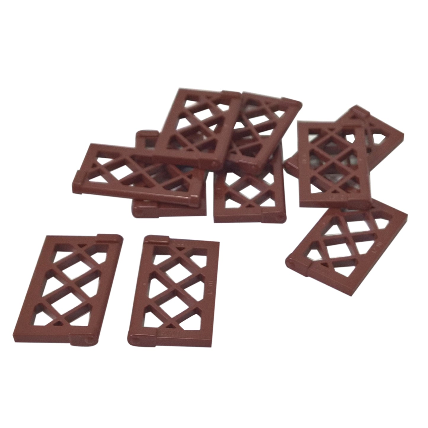 Reddish brown Window Pane 1 x 2 x 3 with lattice grid pattern and thick side tabs, part 60607