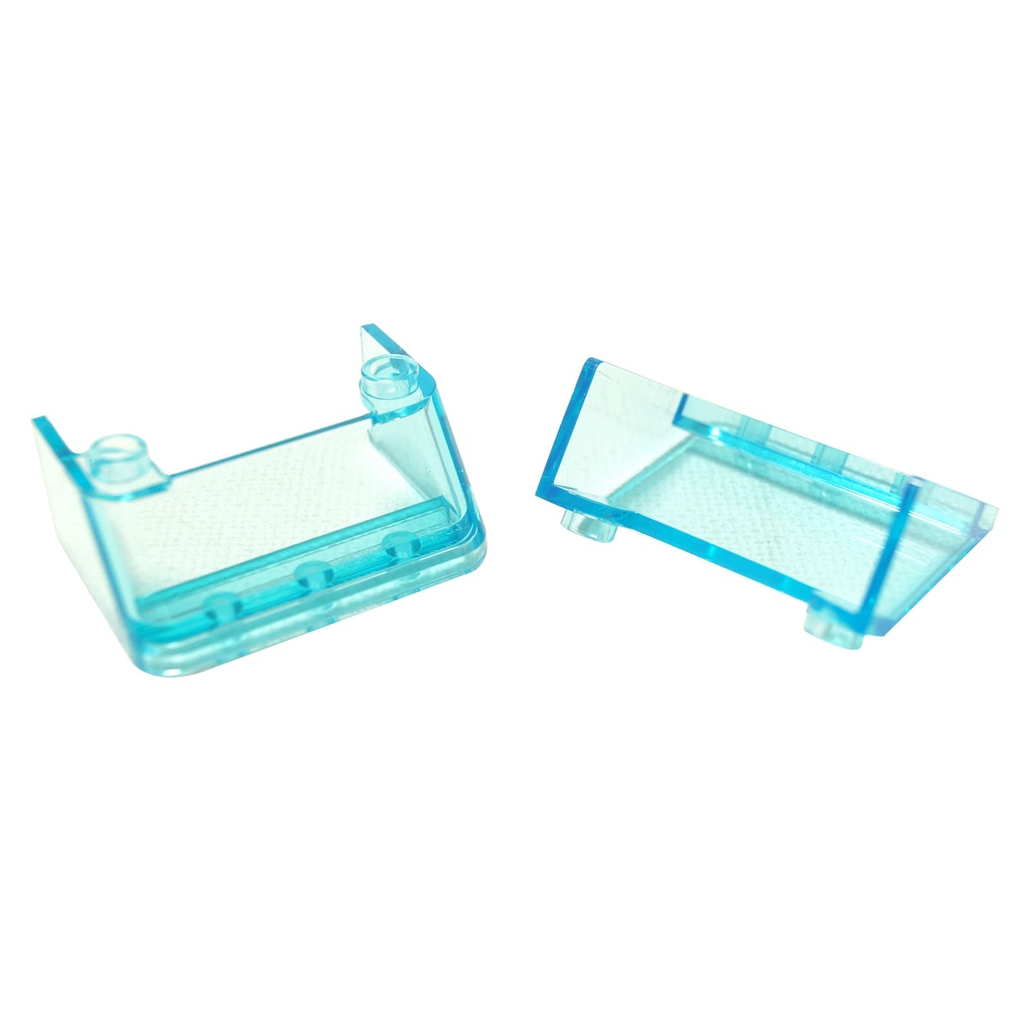 LEGO® Windscreen 3x4x1 1/3 with 2 Studs part (2437) in a transparent light blue color, showing its shape and top studs.