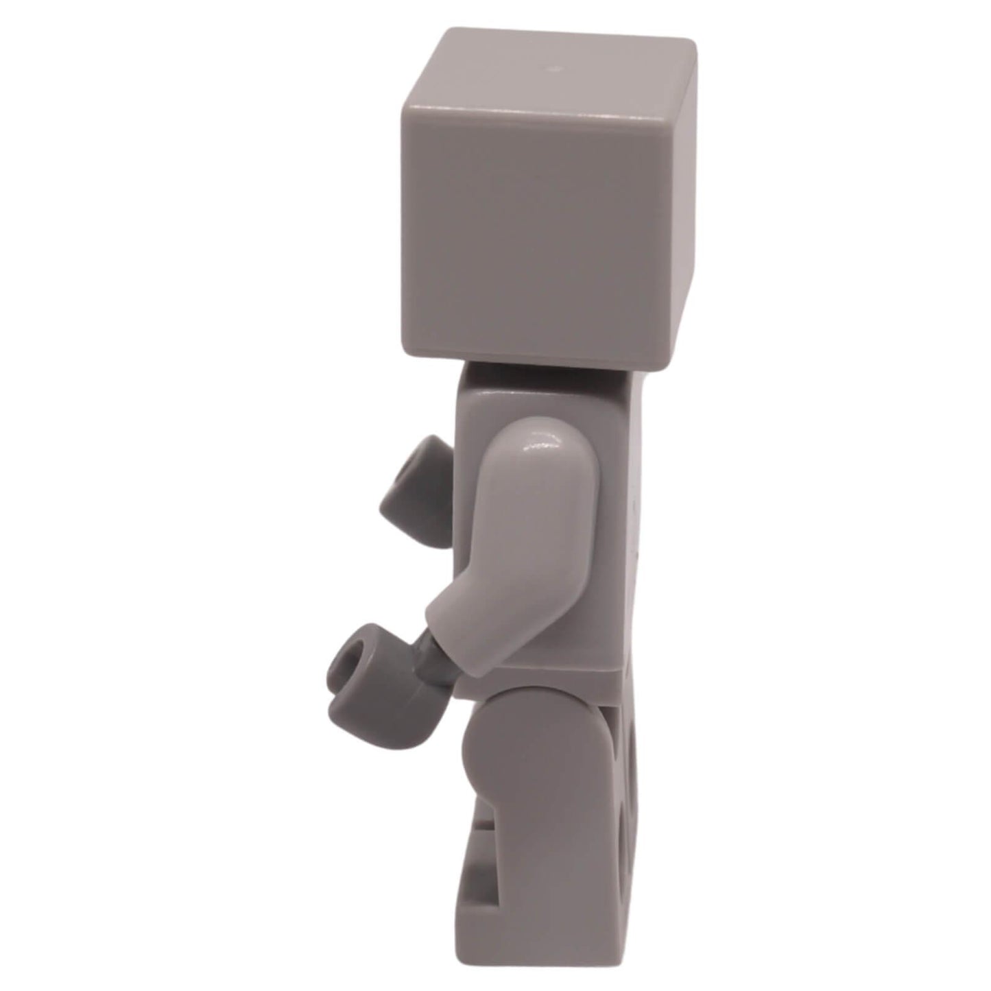 LEGO Minecraft Wolf Skin minifigure with a pixelated wolf-themed head and gray survival outfit, side view.