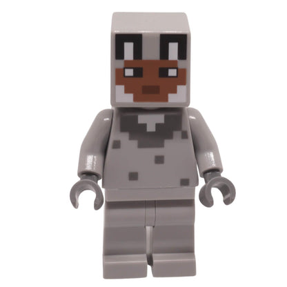 LEGO Minecraft Wolf Skin minifigure with a pixelated wolf-themed head and gray survival outfit.