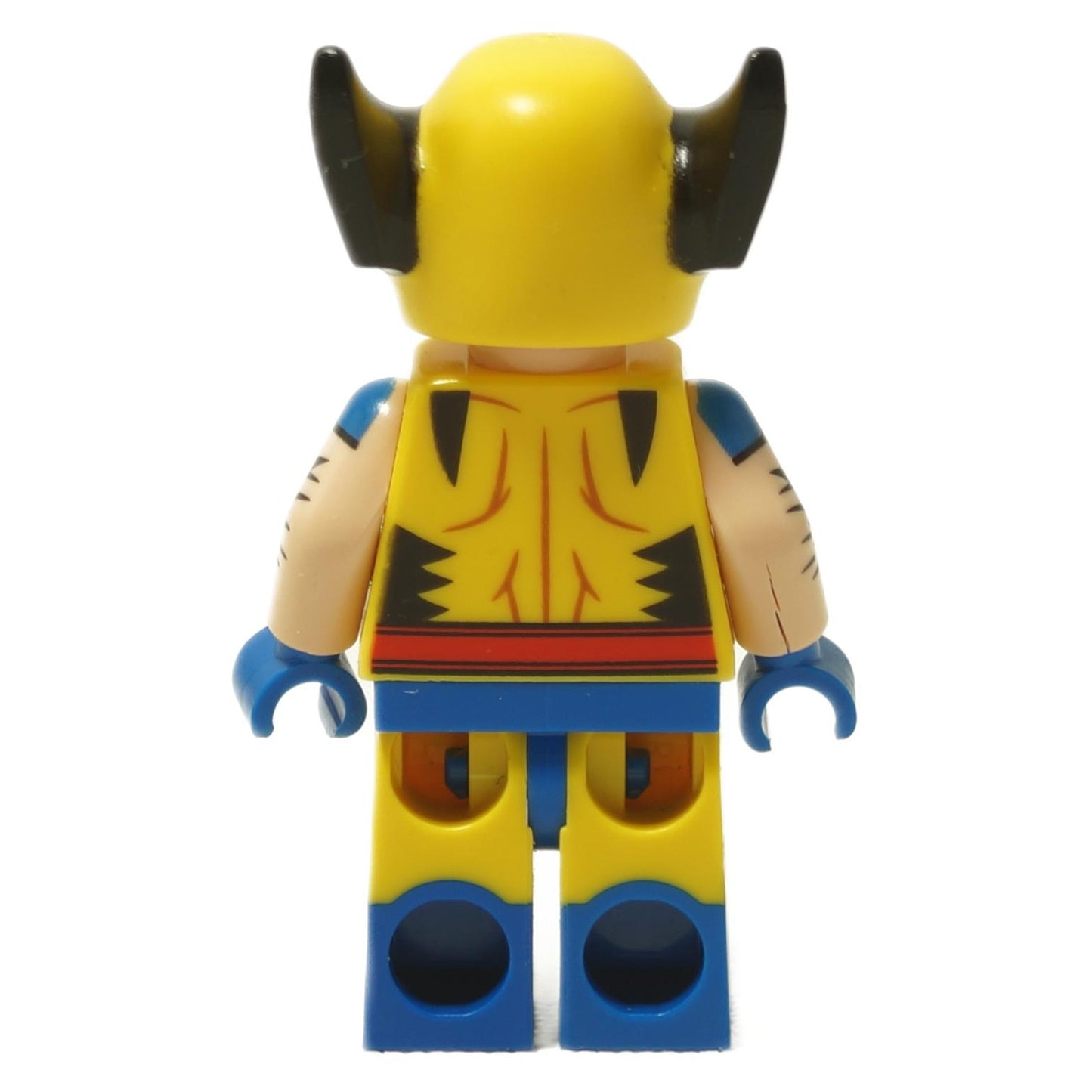 LEGO® Wolverine Marvel Studios Series 2 minifigure back view with yellow and blue suit detail close-up