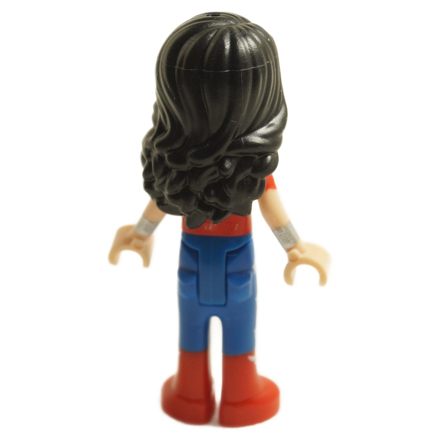 Back view of LEGO Wonder Woman mini-doll shg008 from DC Super Hero Girls showing dark hair and red top