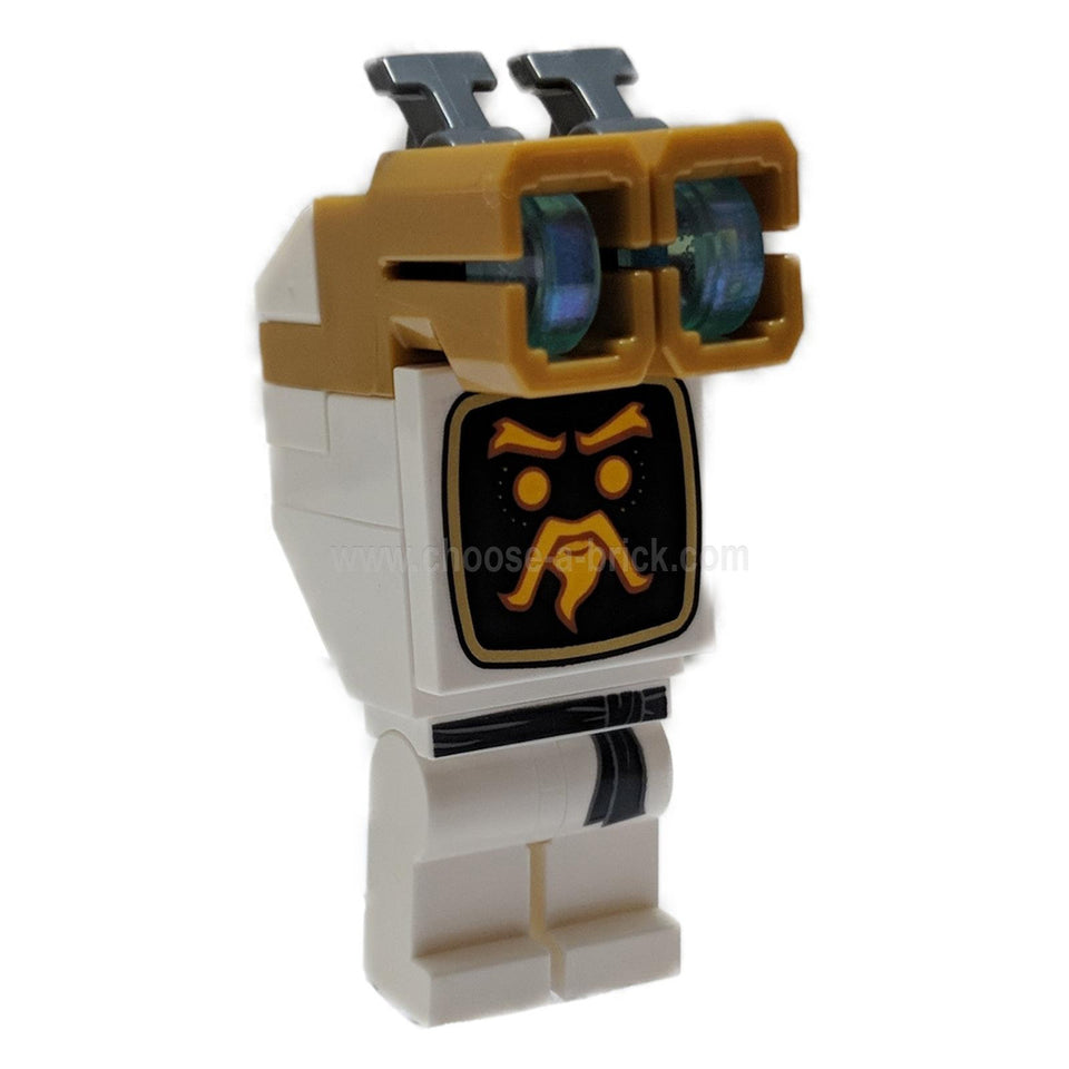 LEGO NINJAGO Wu Bot Core minifigure with white body printed face tile and tan dual shooter backpack