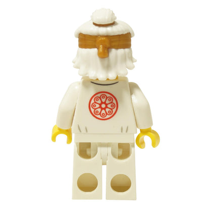 LEGO® Wu Teen Sensei Wu minifigure back view with white training gi and red emblem print close-up