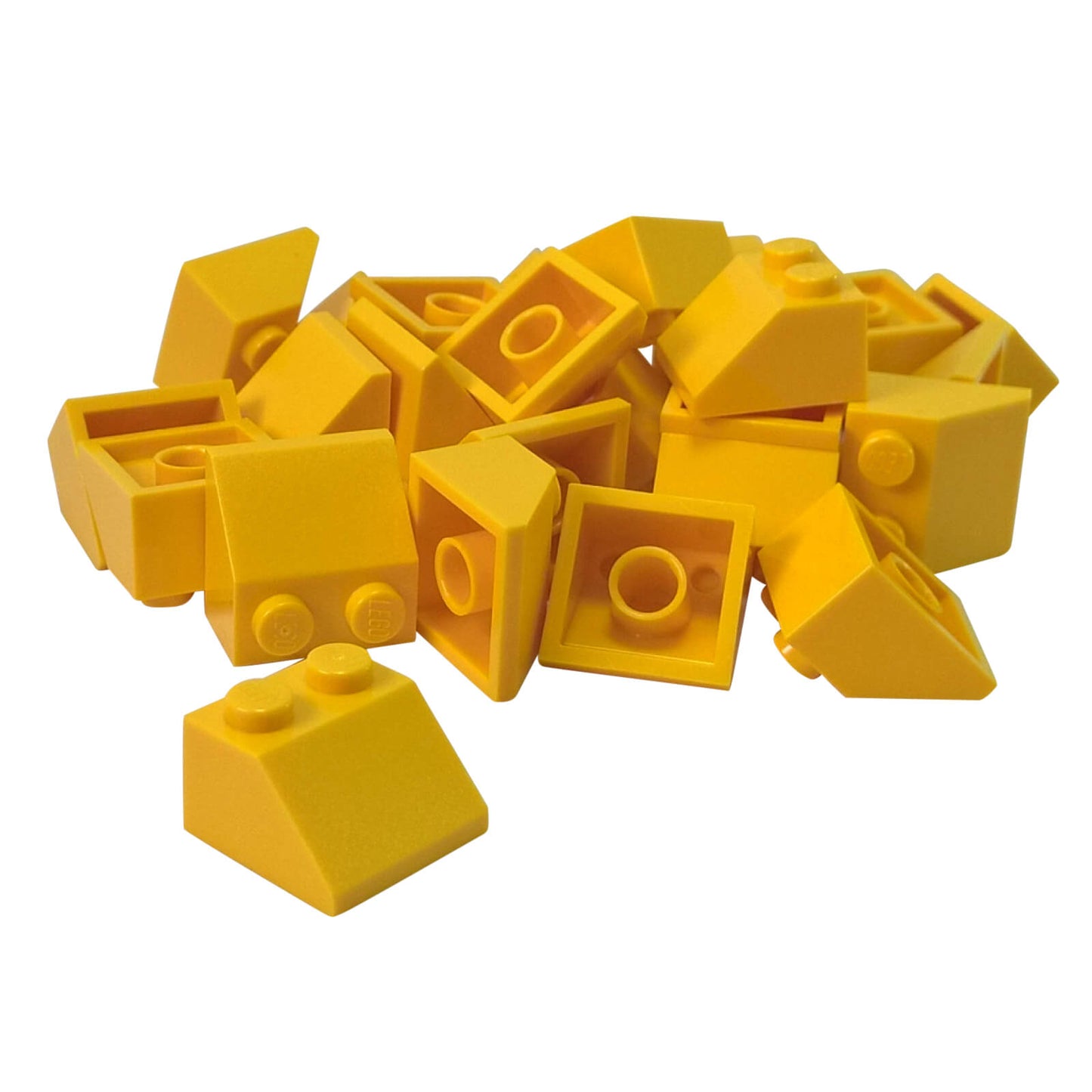 Yellow 45 degree slope brick 2 x 2 for angled builds, roofs and shaping

