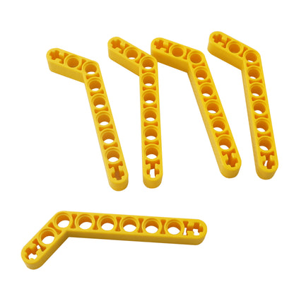 Jaune Technic bras de levage modifié coudé épais 1x9 (7-3), poutre angulaire avec trous pour axes pour les constructions Technic.

