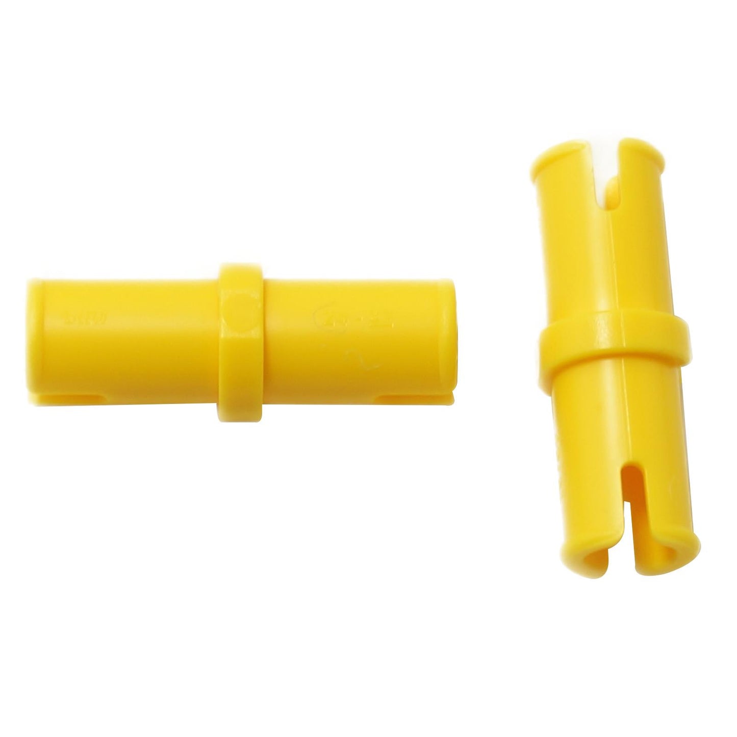Yellow Technic pin without friction ridges, smooth lengthwise connector for low-resistance joints
