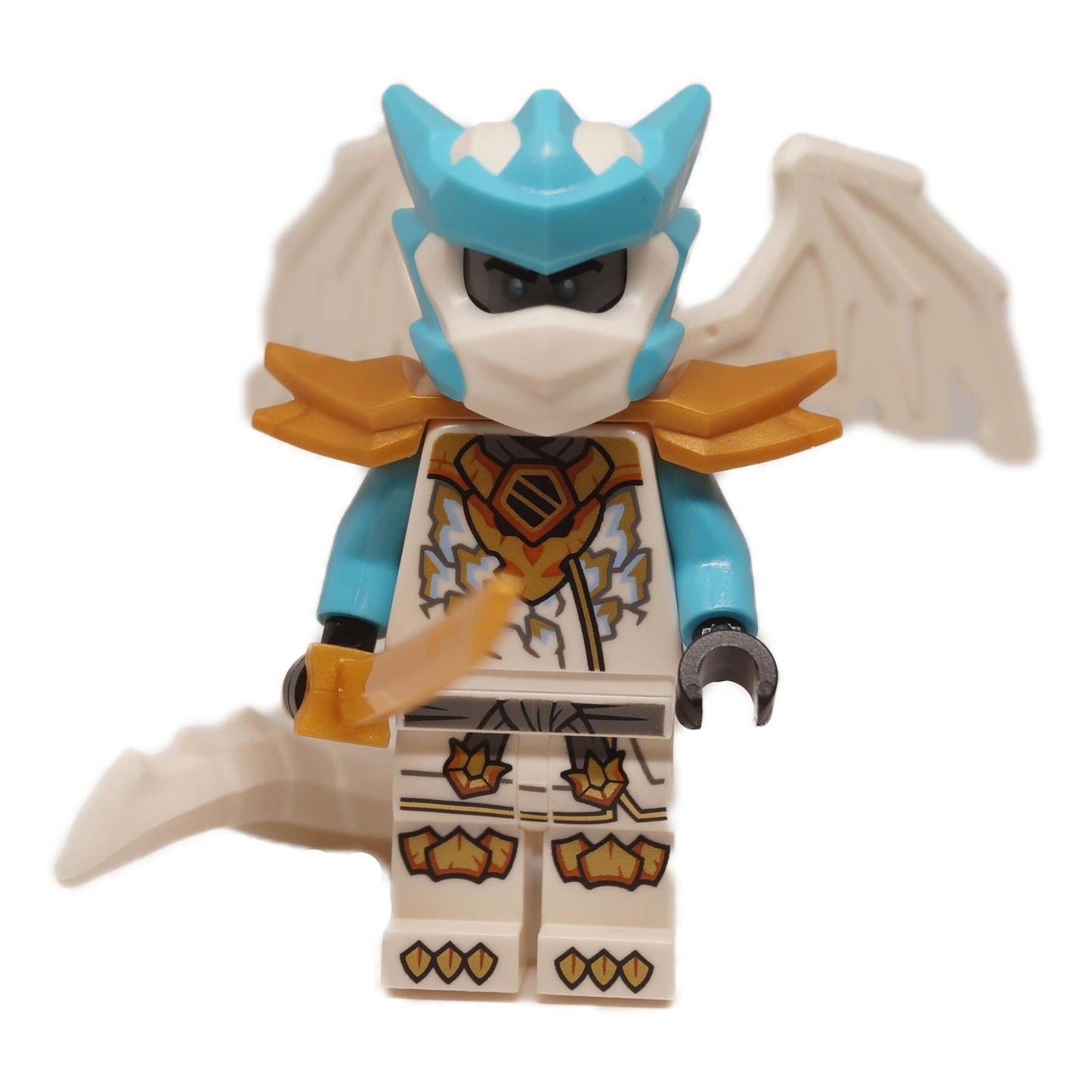 LEGO® NINJAGO® Zane dragon outfit minifigure front view with gold blade Dragons Rising S4