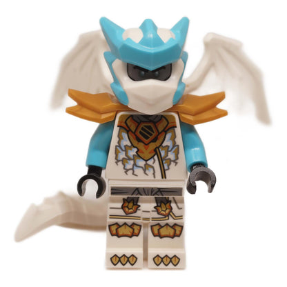 LEGO® NINJAGO® Zane dragon outfit minifigure front view with blue and white armor Dragons Rising S4