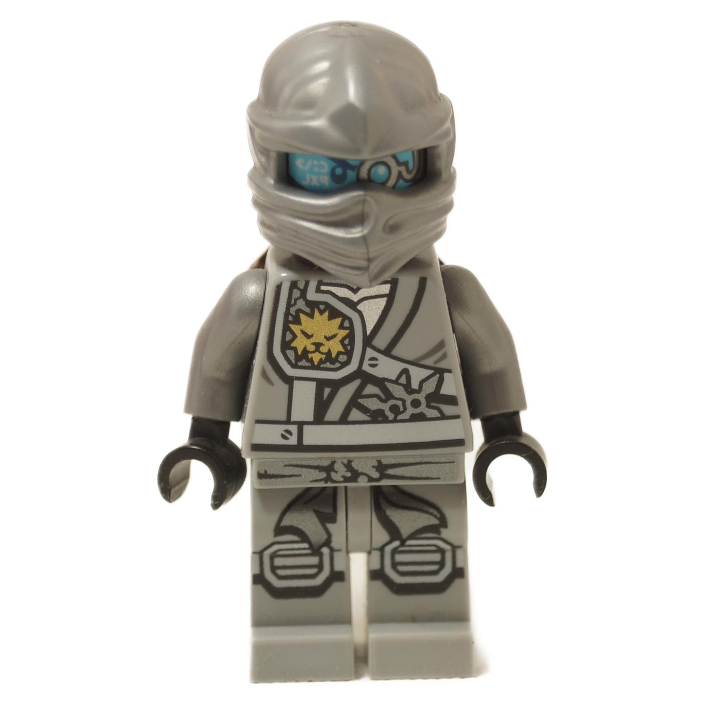 LEGO NINJAGO minifigure of Zane the Titanium Ninja in light bluish-gray armor with a scabbard.