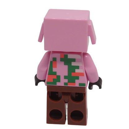 LEGO Minecraft Zombified Piglin minifigure min192 with pink skin, green decay printing, and floppy ears, back view.