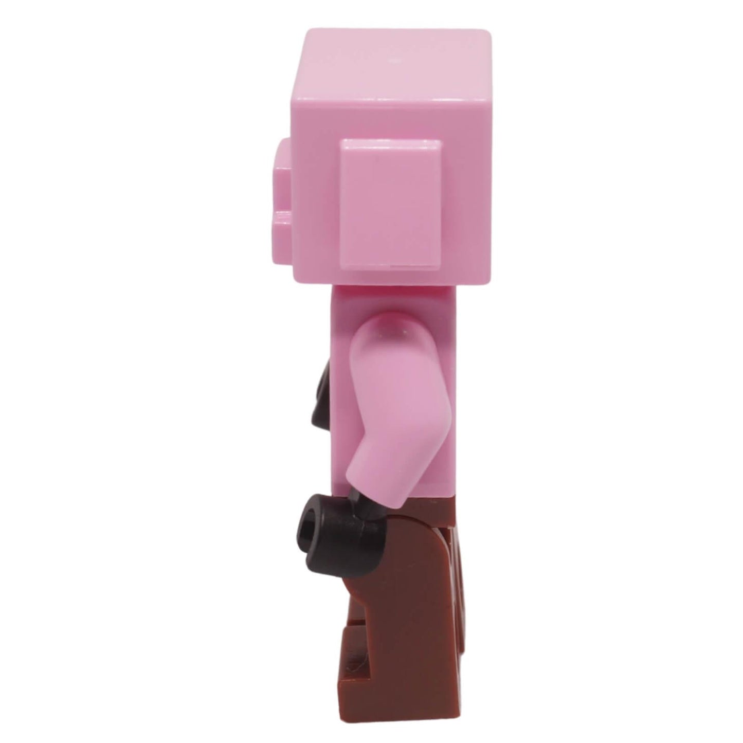 LEGO Minecraft Zombified Piglin minifigure min192 with pink skin, green decay printing, and floppy ears, side view.