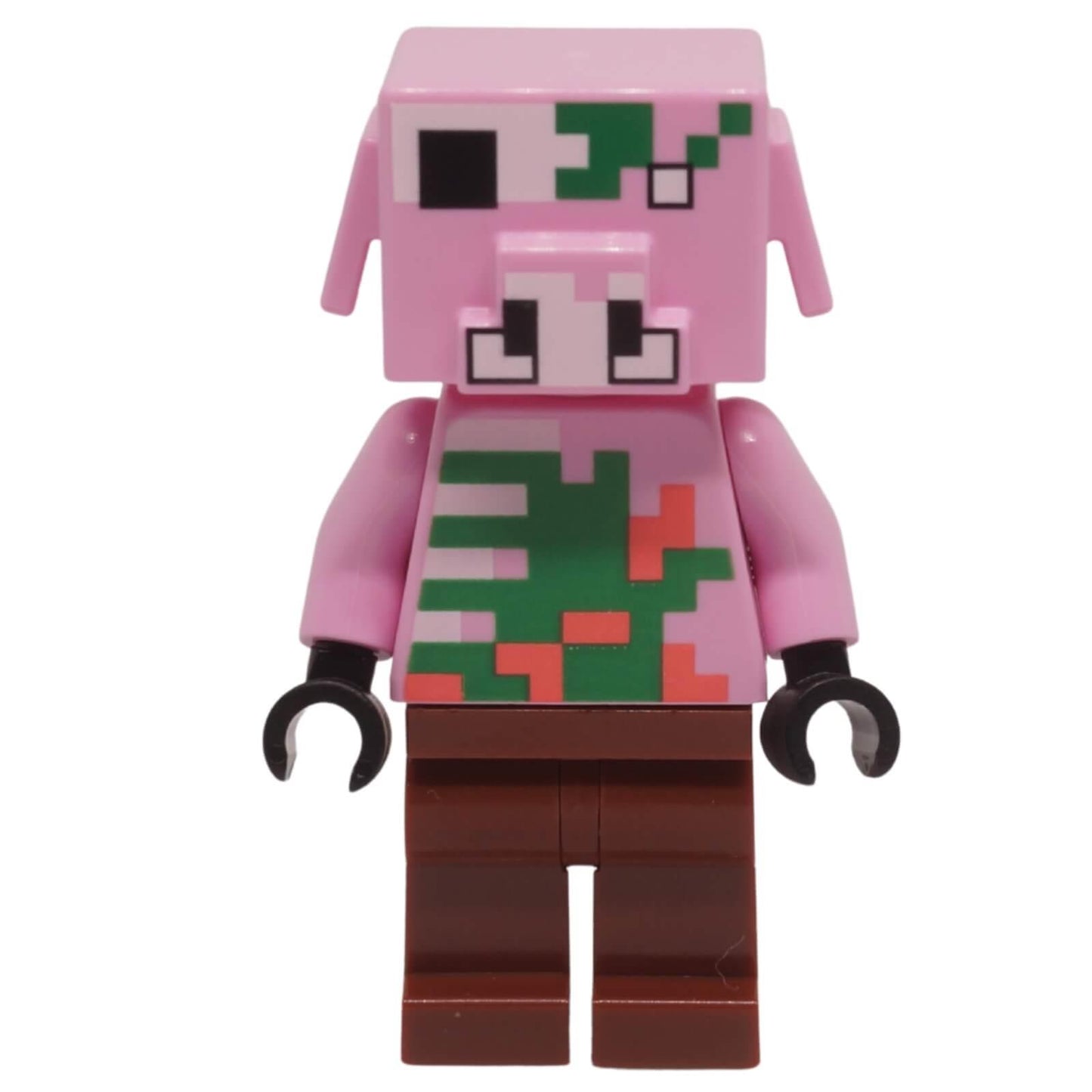 LEGO Minecraft Zombified Piglin minifigure min192 with pink skin, green decay printing, and floppy ears.